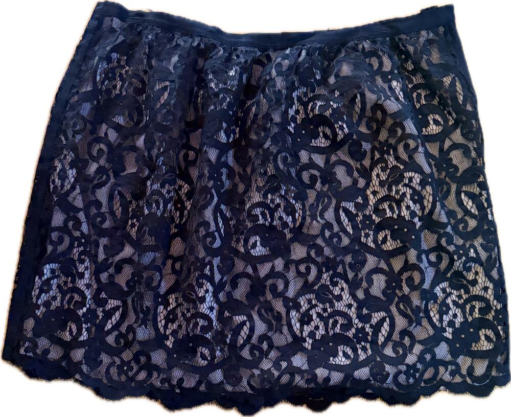 Ann Taylor LOFT Skirt Womens Size 14 Black Lace Overlay Mini Lined